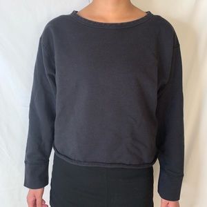 Athleta Cropped Black Raw Hem Sweater Women’s Size Large Workout Gym Athleisure